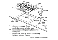 PRR7A6D70  Serie | 8 Gazlı Ocak 75 cm Seramik, Siyah